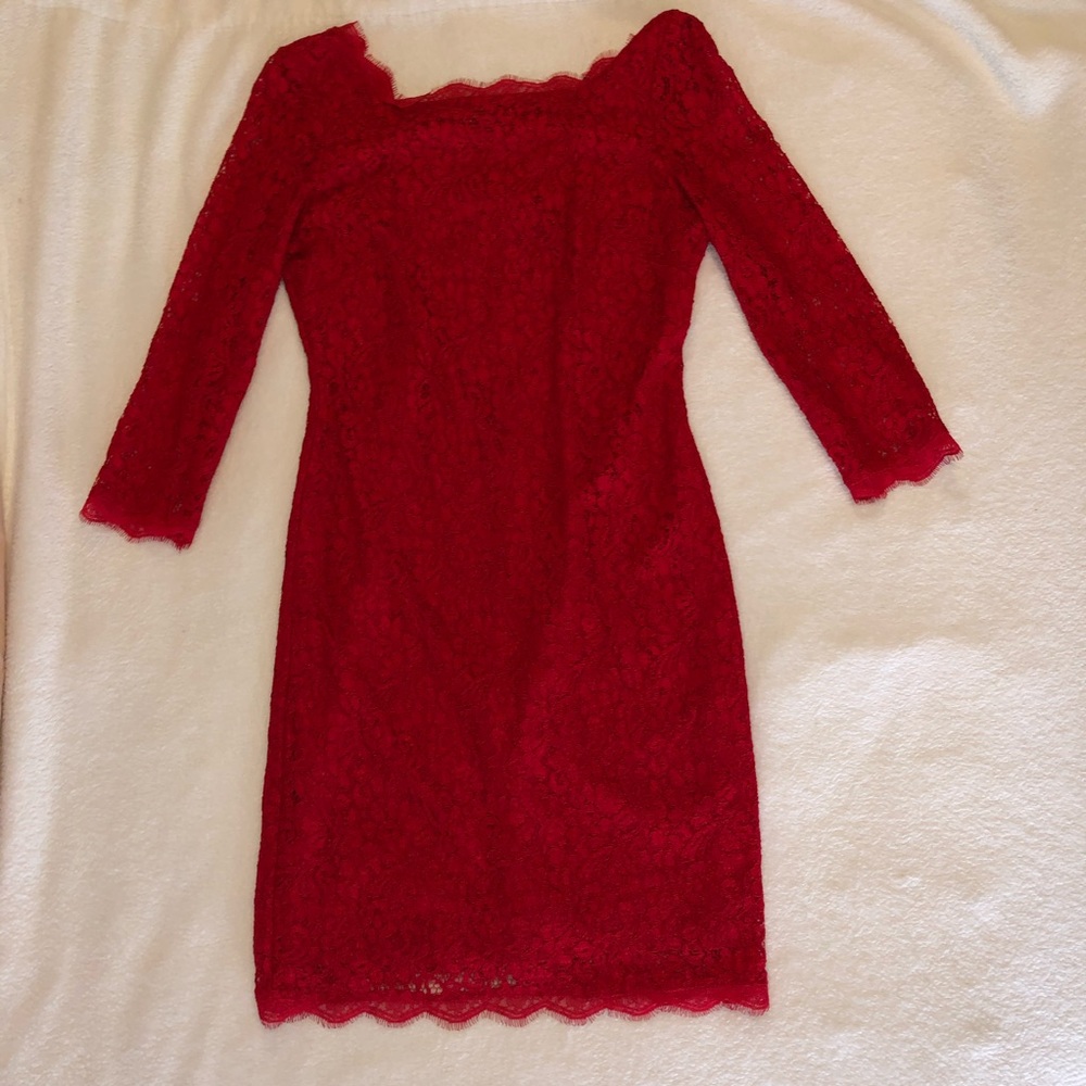 Adrianna Papell Red Lace Dress